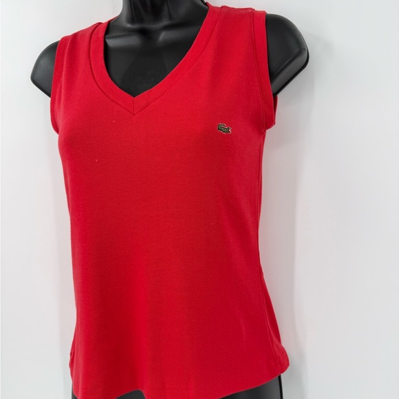 Chemise Lacoste Paris Vintage V-Neck Sleeveless Tank Top | Red | Medium - Picture 3 of 5